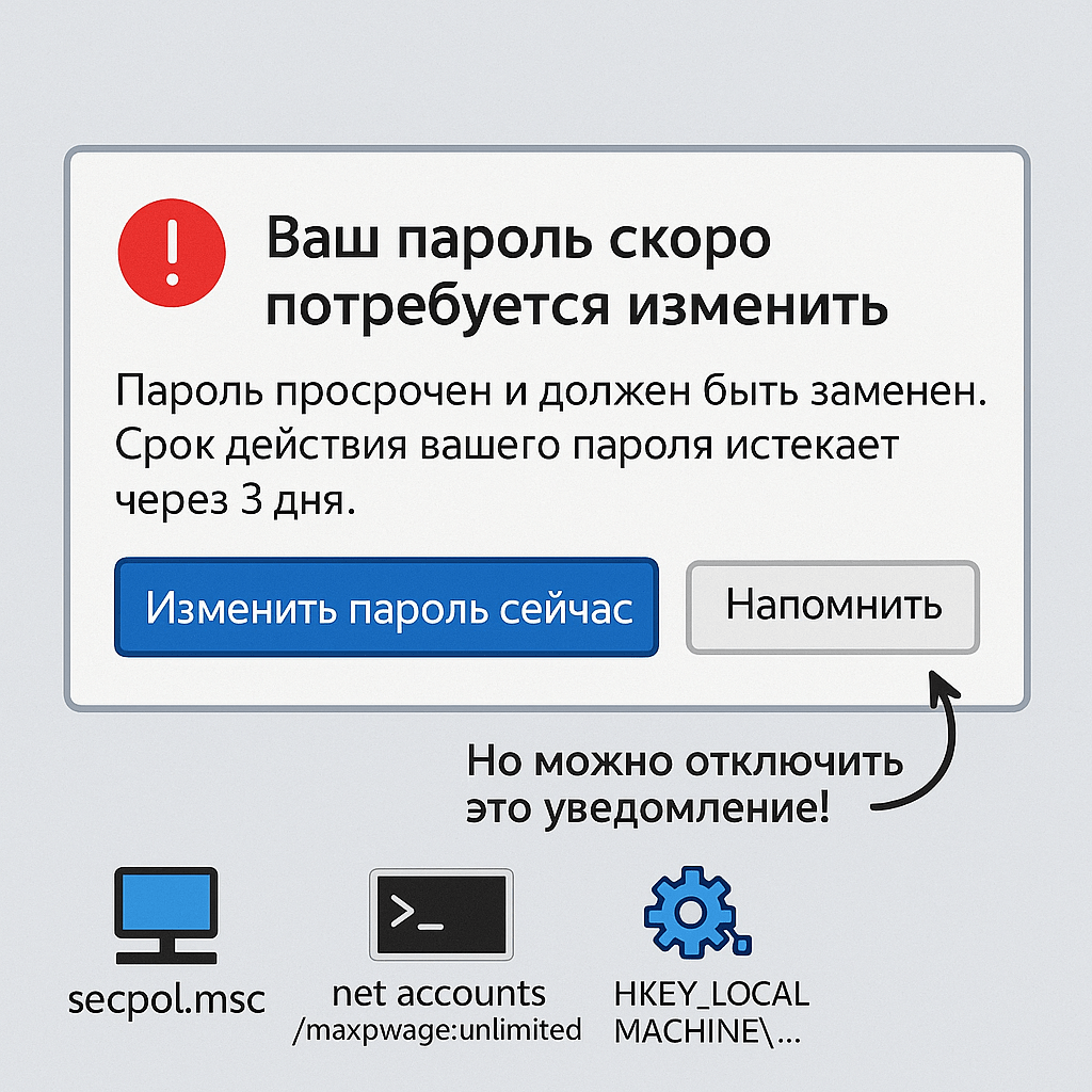 Пароль просрочен и должен быть заменен в Windows